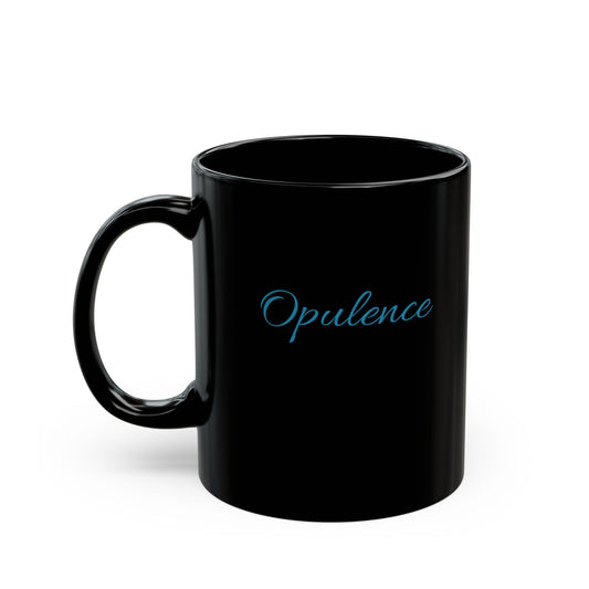 Classy Black Ceramic Mug, Glossy Finish, with Text "Opulence" available in 11oz & 15oz.