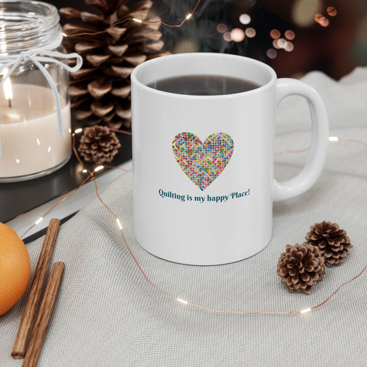 Mug - Colorful Quilted Heart - Quilting Is My Happy Place