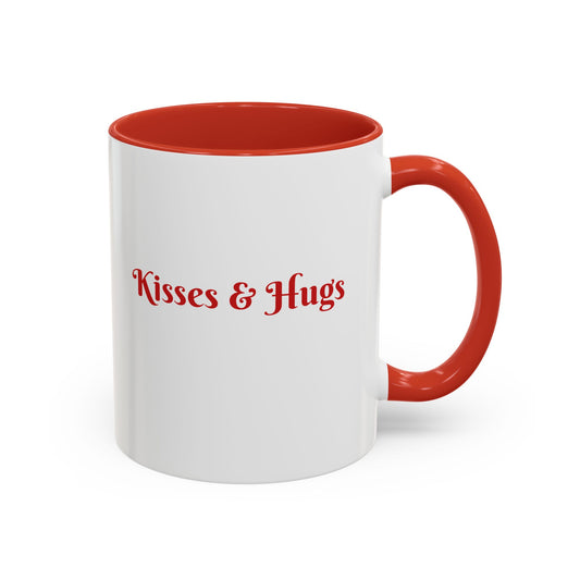 Coffee Mug - Red and White with Kisses and Hugs Phrase